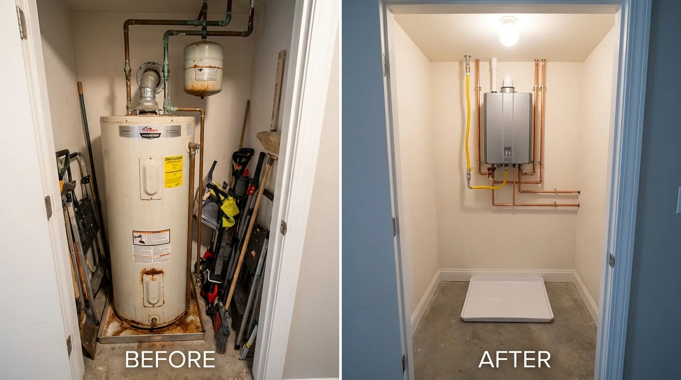 Tank water heater versus wall-mounted tankless unit comparison for Vienna, MO homeowners