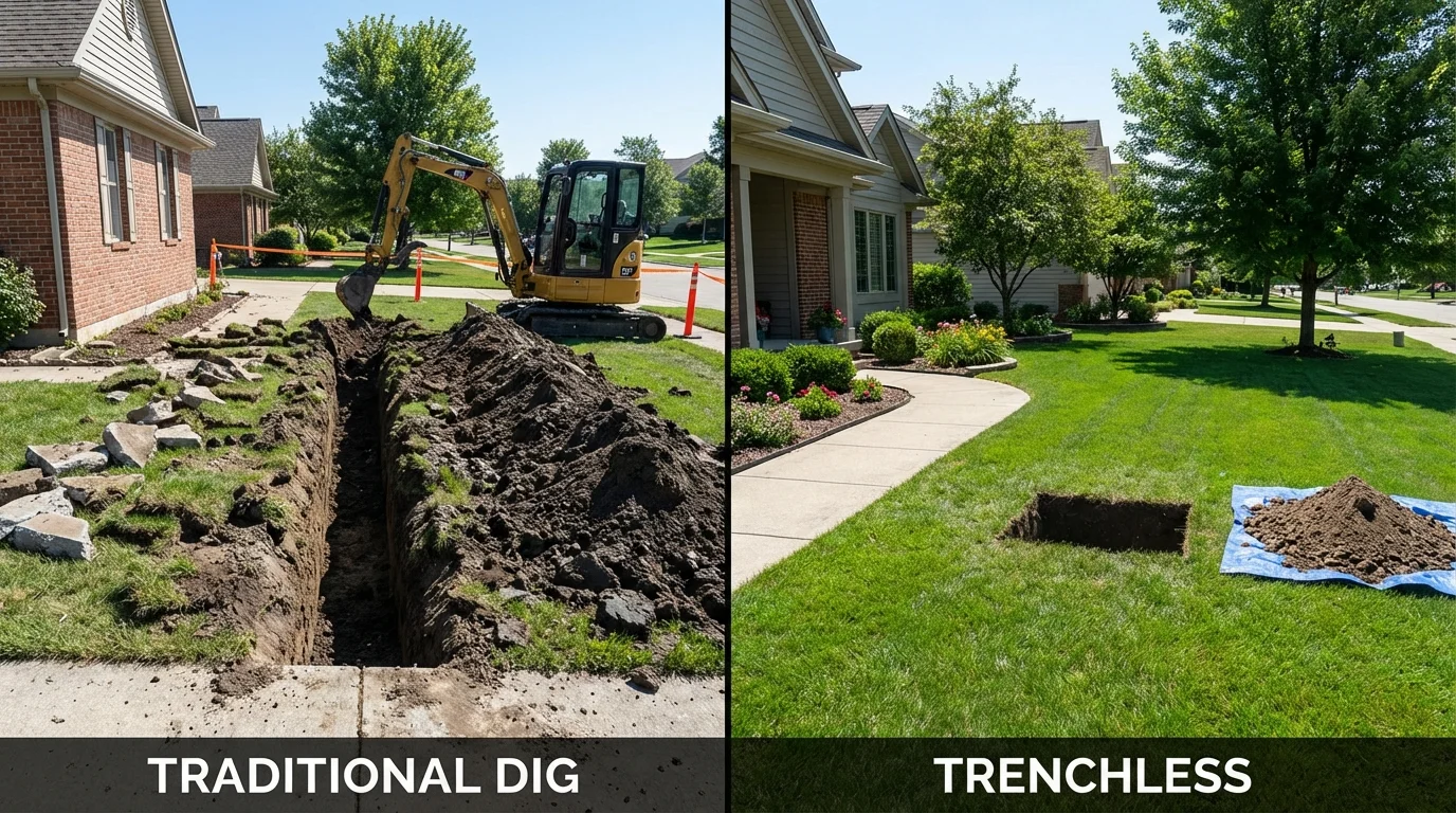 Trenchless sewer repair with minimal yard damage versus traditional excavation in Vienna, MO